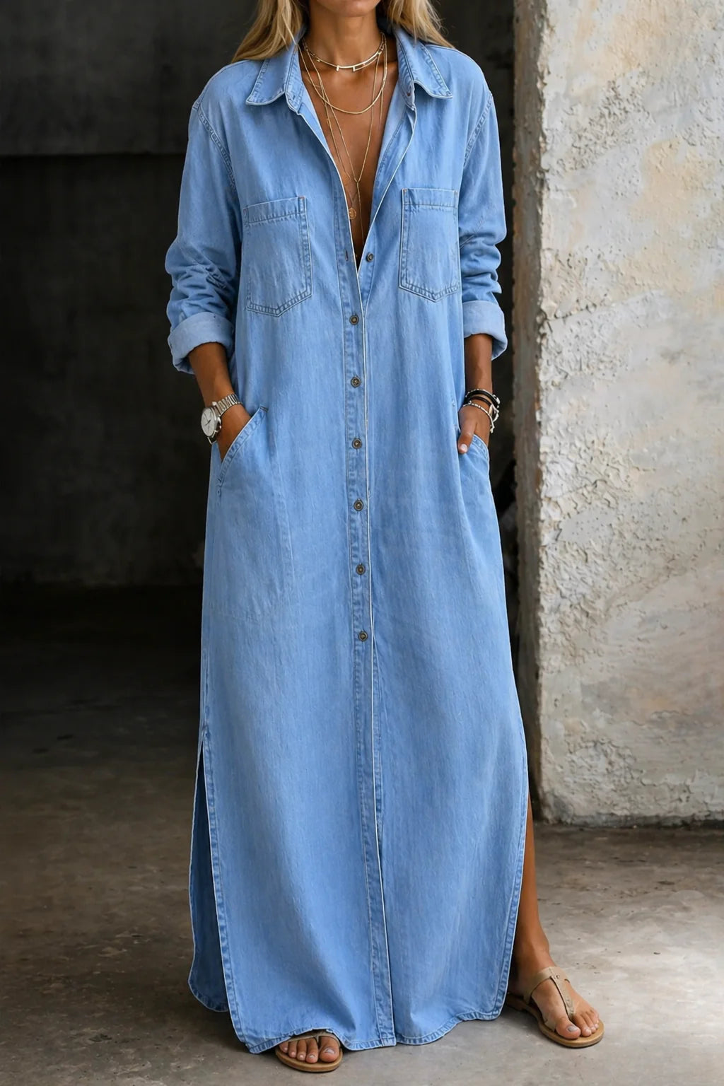 maxi dress denim shirt Estelle™ this denim maxi shirt Drawers:6 Drawers Ecommerce Alexandranx Women's Elegant Bodycon
