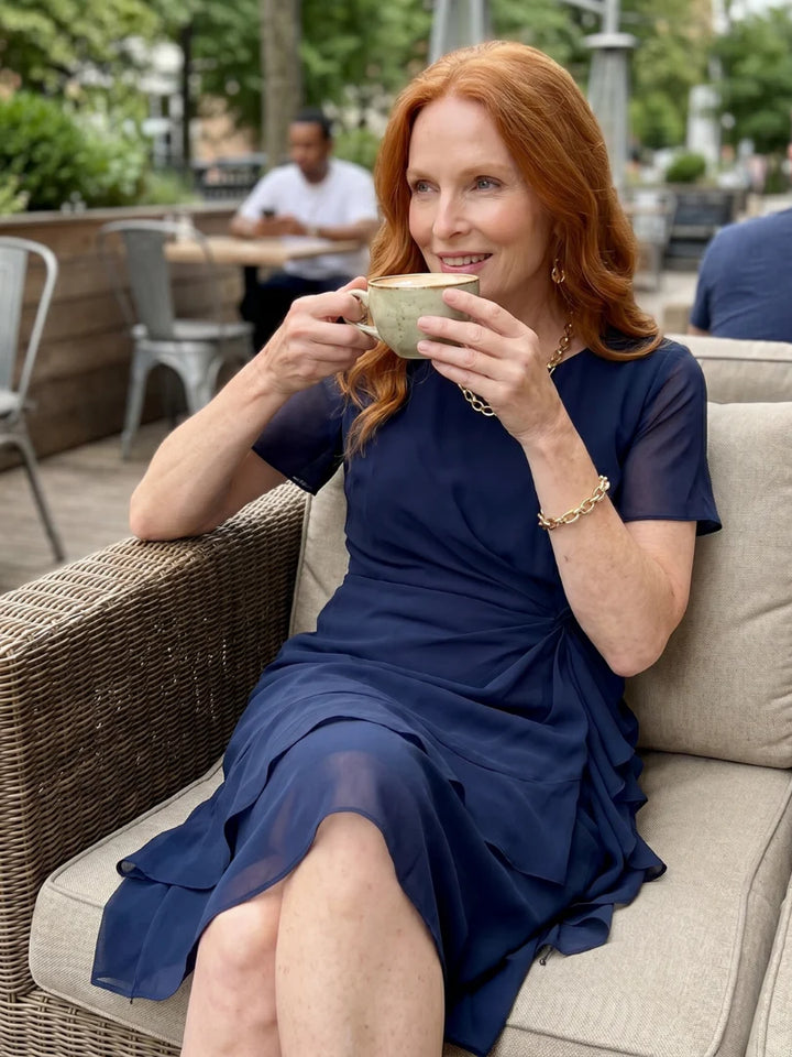 Simone™ | Round-Neck Chiffon Midi Dress
