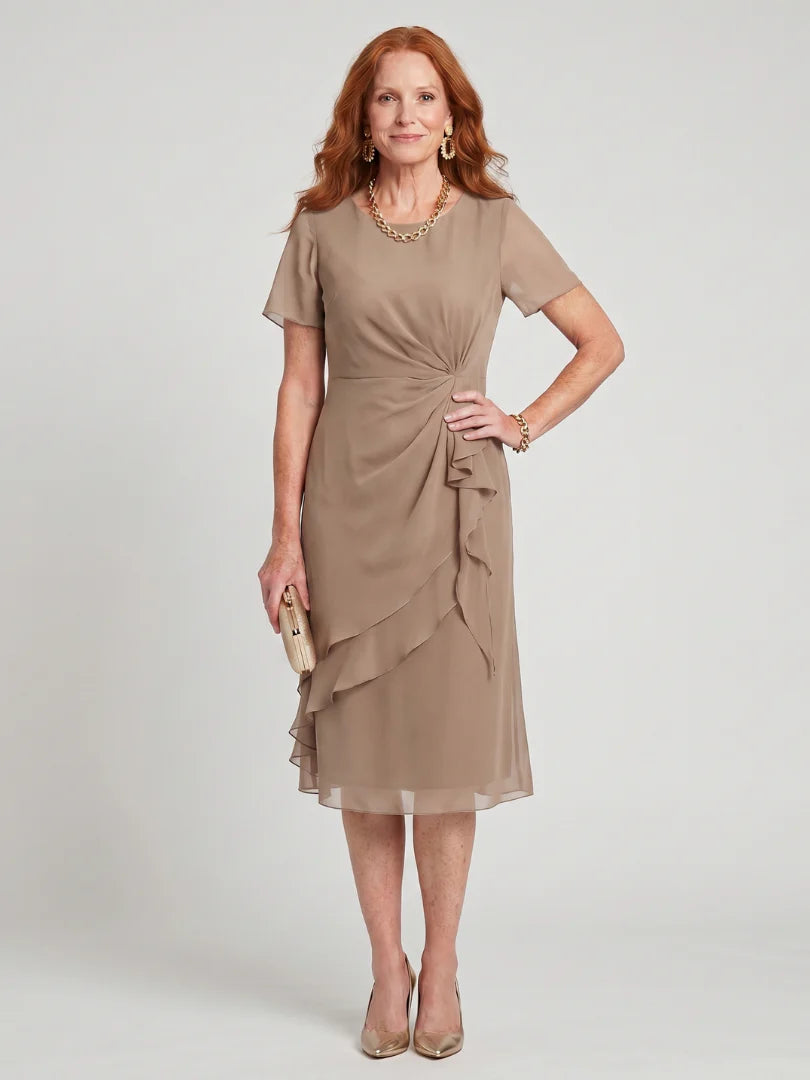 Simone™ | Round-Neck Chiffon Midi Dress