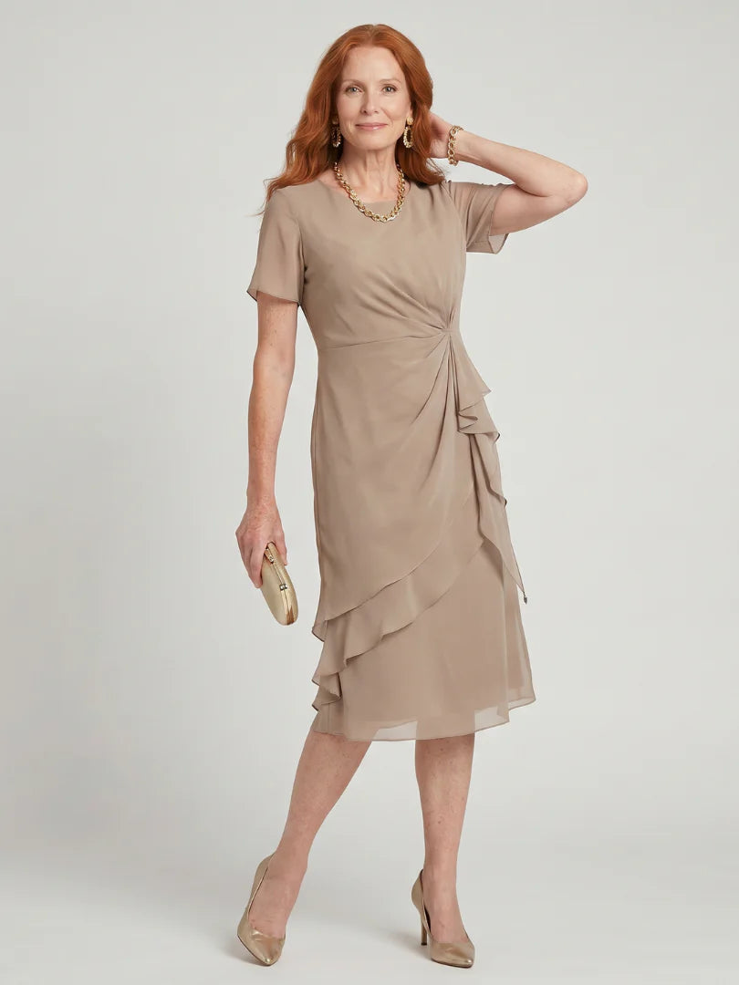 Simone™ | Round-Neck Chiffon Midi Dress