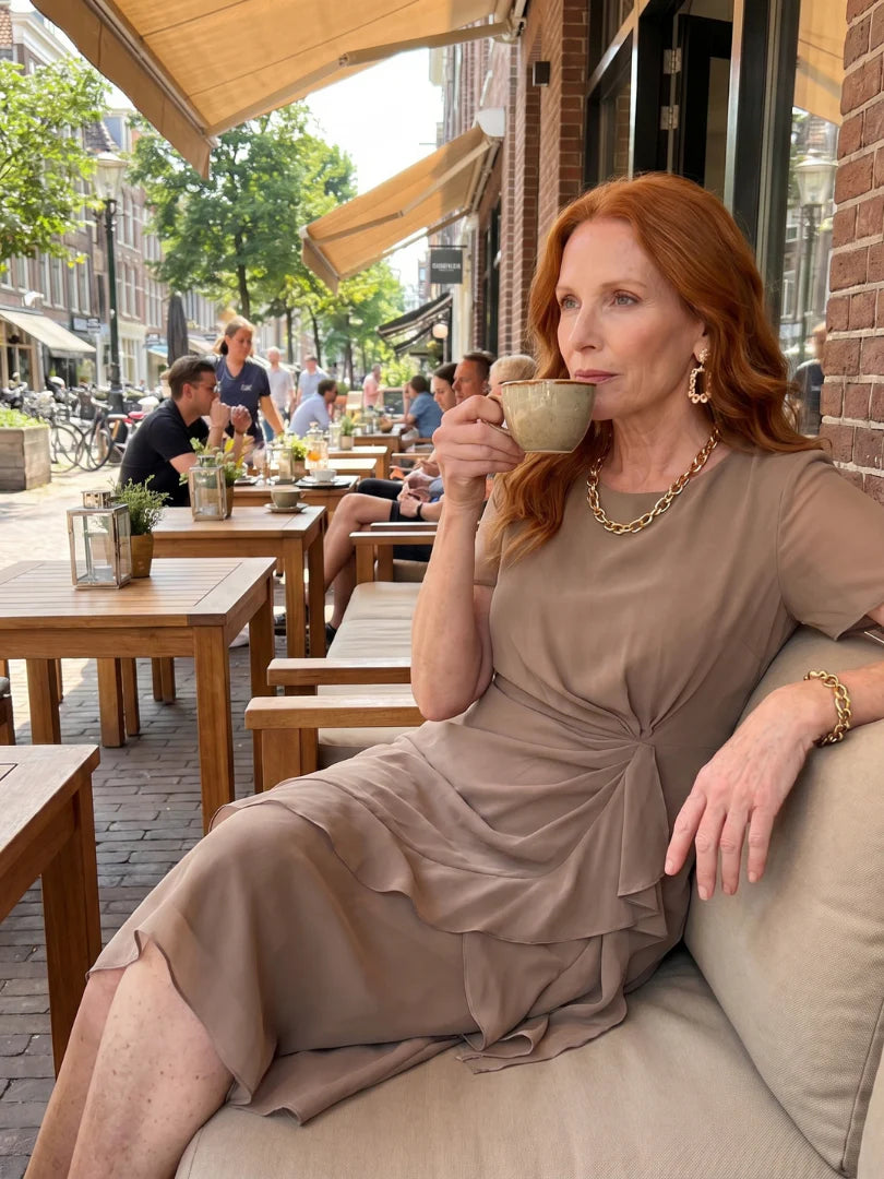 Simone™ | Round-Neck Chiffon Midi Dress