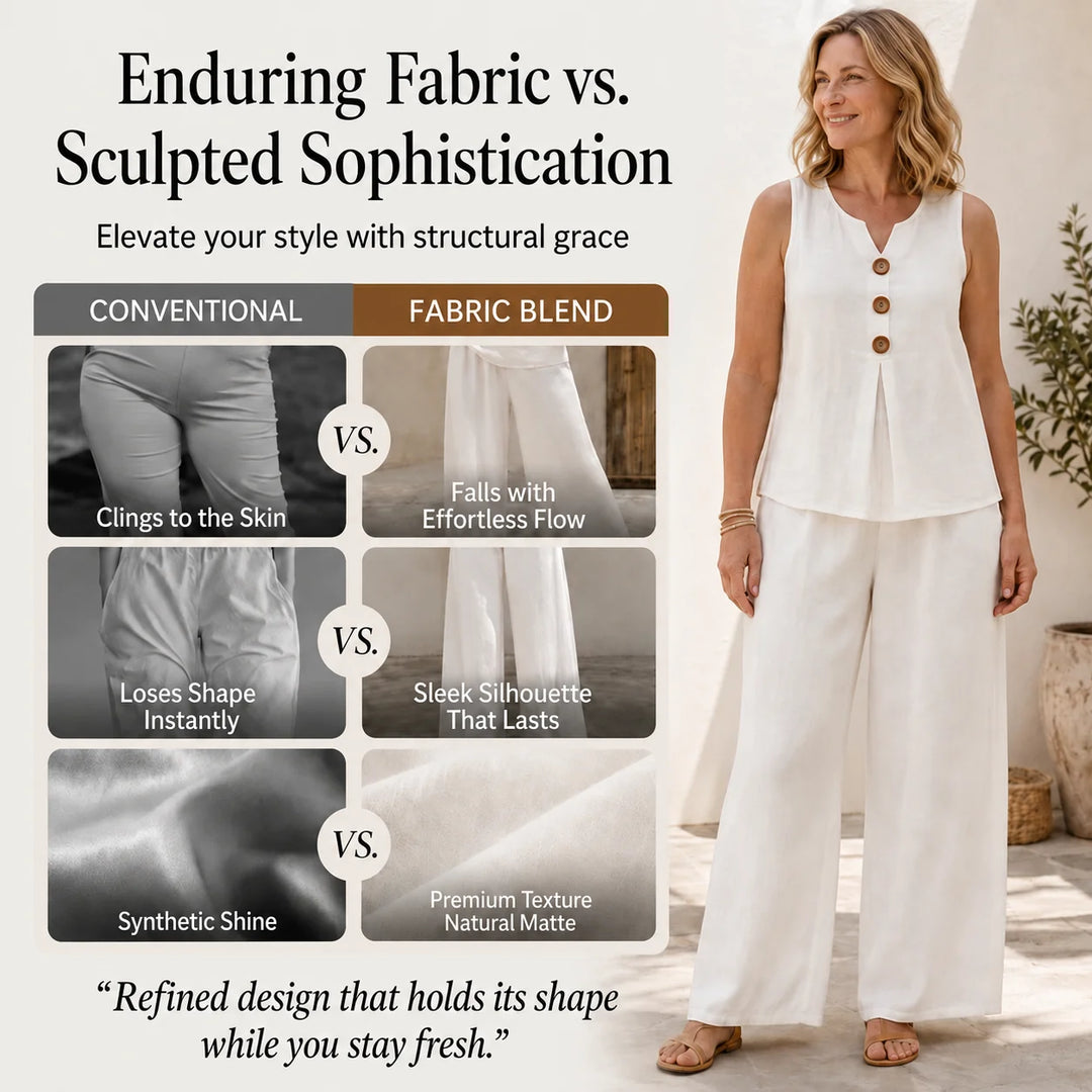 Iria™ | V-Neck Button Vest &amp; Wide-Leg Pants Set