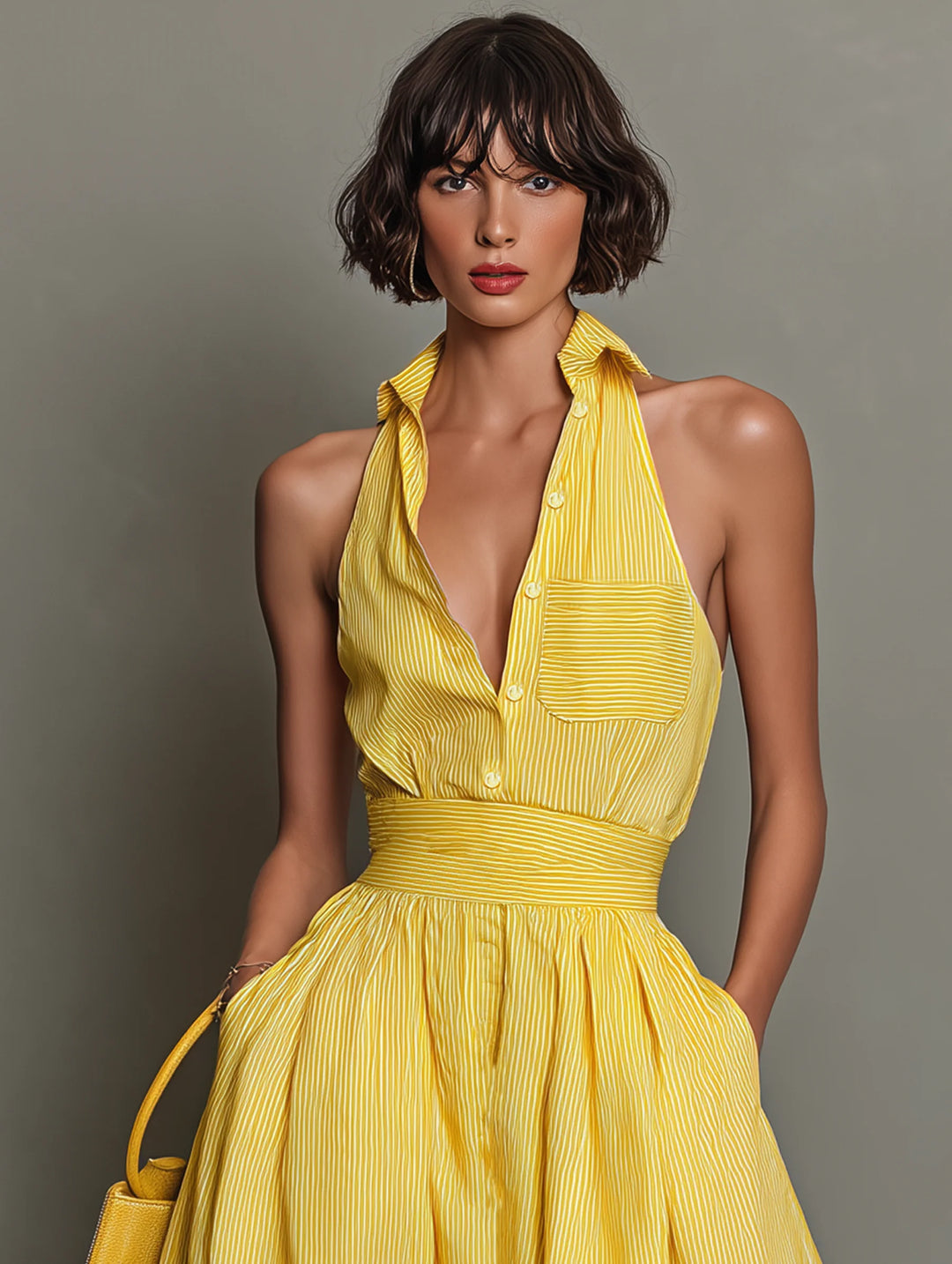 Cécile™ | Halter Shirt-Collar Maxi Dress