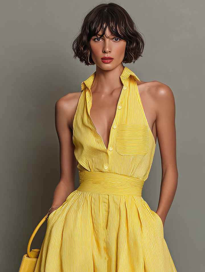 Cécile™ | Halter Shirt-Collar Maxi Dress