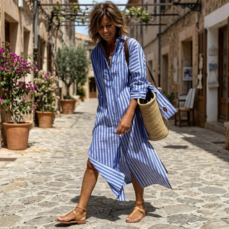 Lucienne™ | Striped Button-Front Shirt Dress