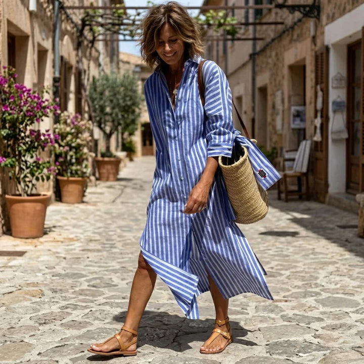 Lucienne™ | Striped Button-Front Shirt Dress