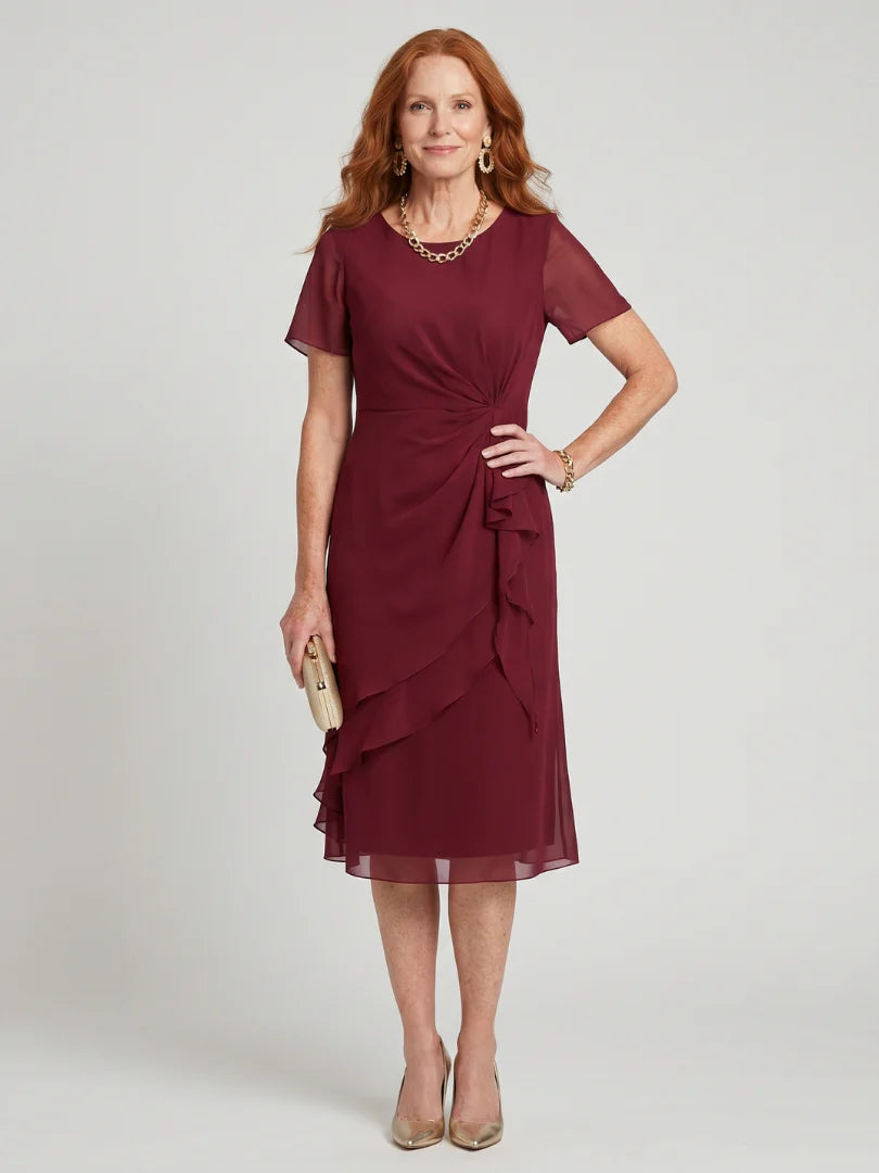 Simone™ | Round-Neck Chiffon Midi Dress