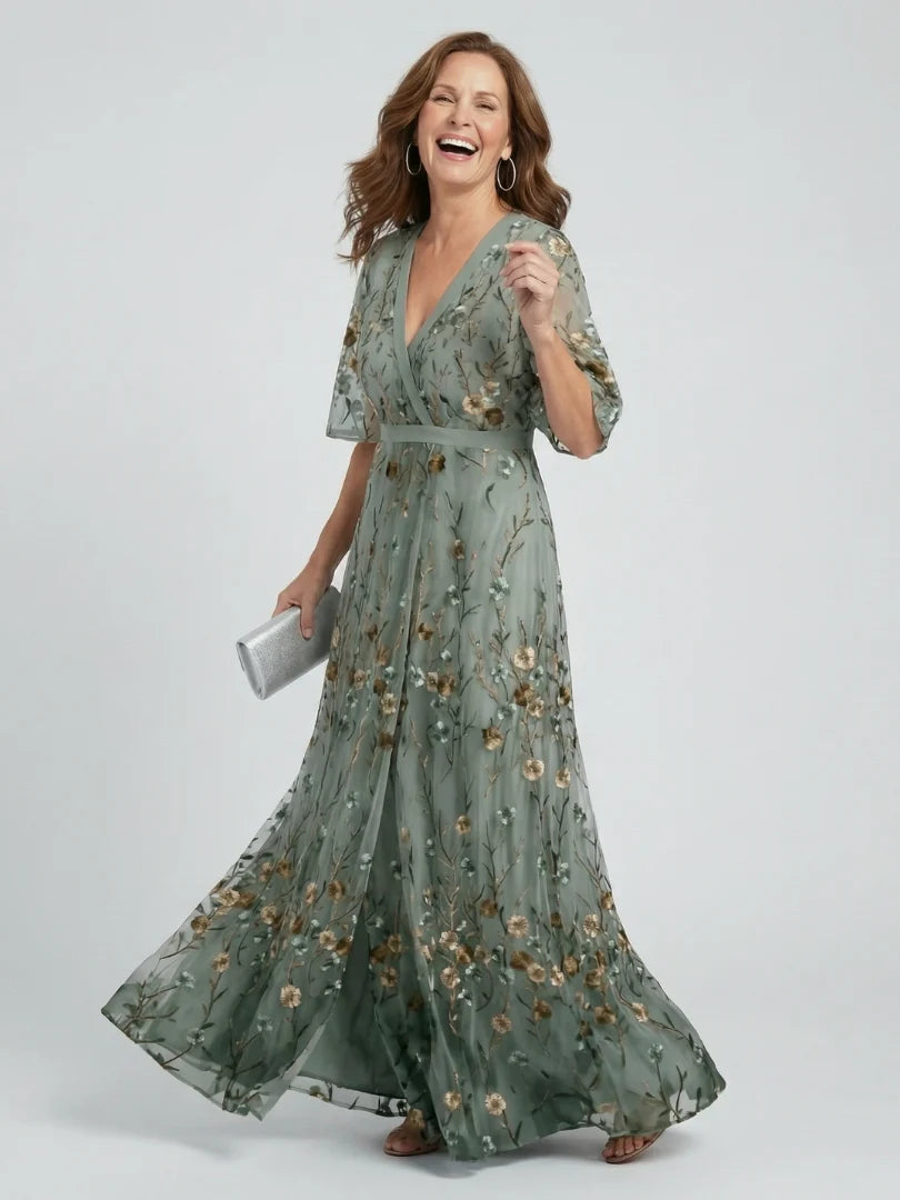 Selora™ | V-Neck A-Line Midi Dress