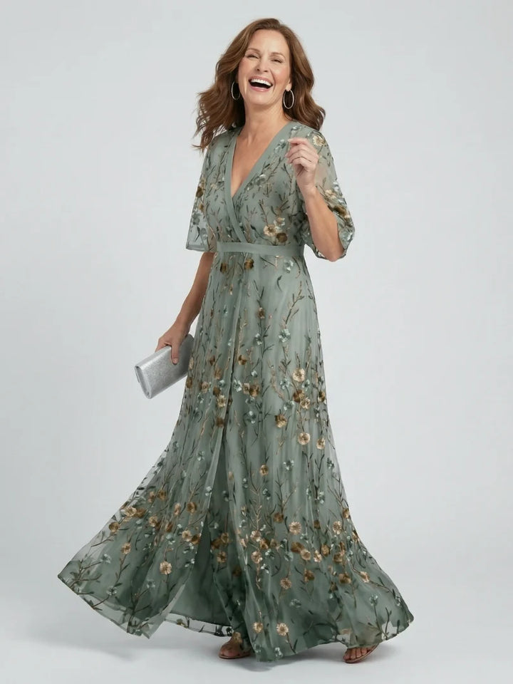 Selora™ | V-Neck A-Line Midi Dress