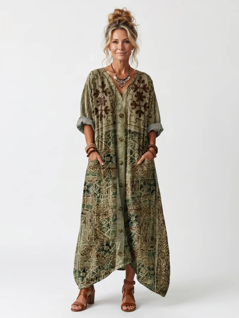 Capucine™ | Retro Floral Print Midi Dress