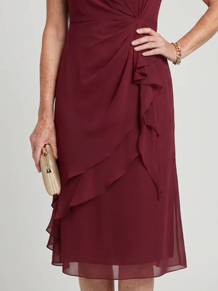 Simone™ | Round-Neck Chiffon Midi Dress