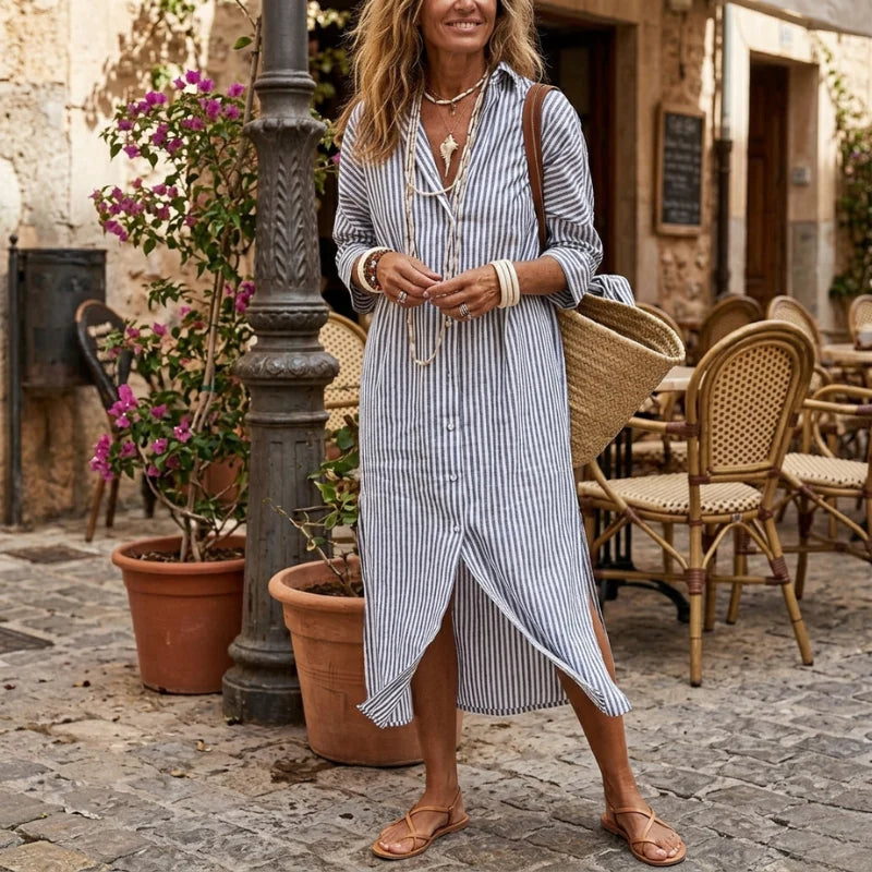 Lucienne™ | Striped Button-Front Shirt Dress