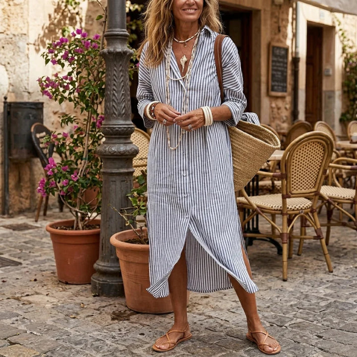 Lucienne™ | Striped Button-Front Shirt Dress