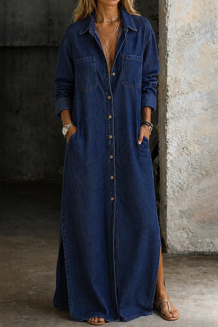 Ondine™ | Button-Front Denim Maxi Dress