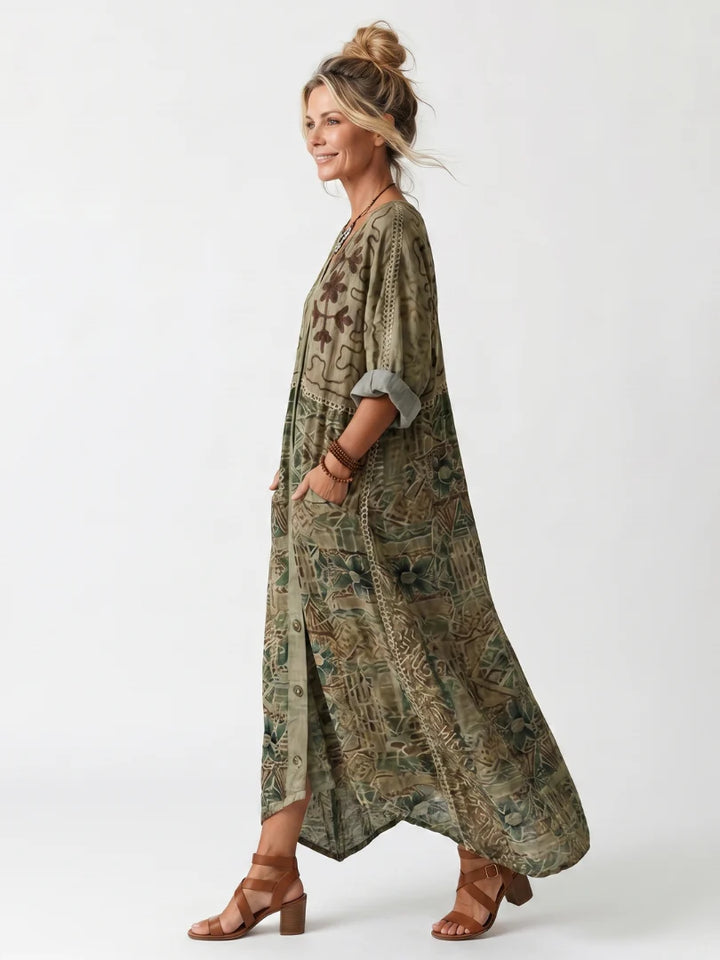 Capucine™ | Retro Floral Print Midi Dress