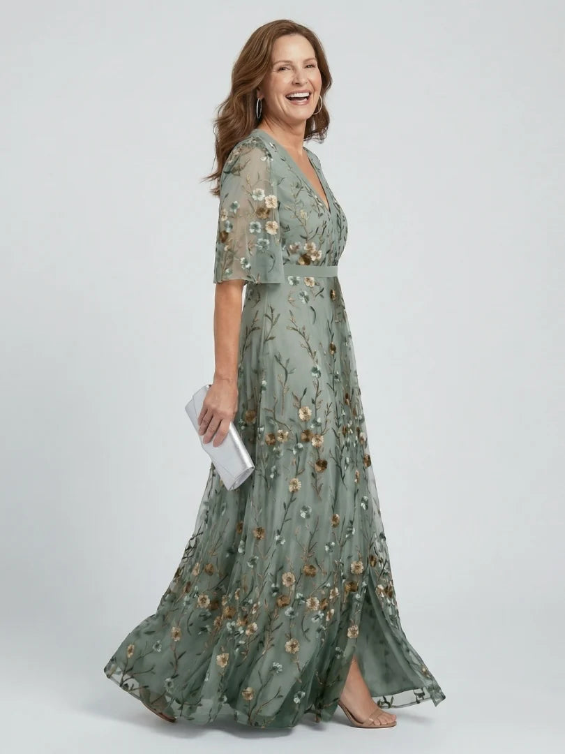Selora™ | V-Neck A-Line Midi Dress
