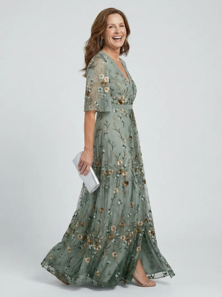 Selora™ | V-Neck A-Line Midi Dress
