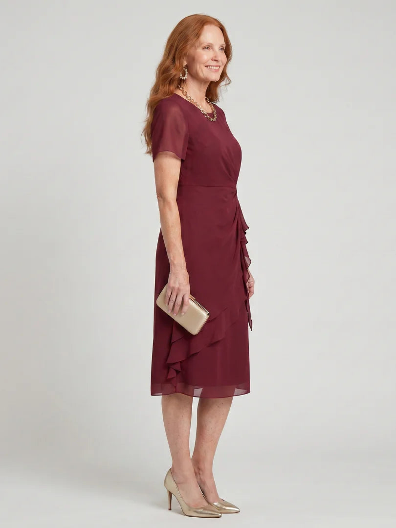 Simone™ | Round-Neck Chiffon Midi Dress