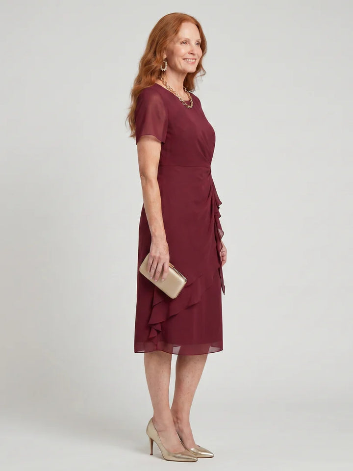 Simone™ | Round-Neck Chiffon Midi Dress
