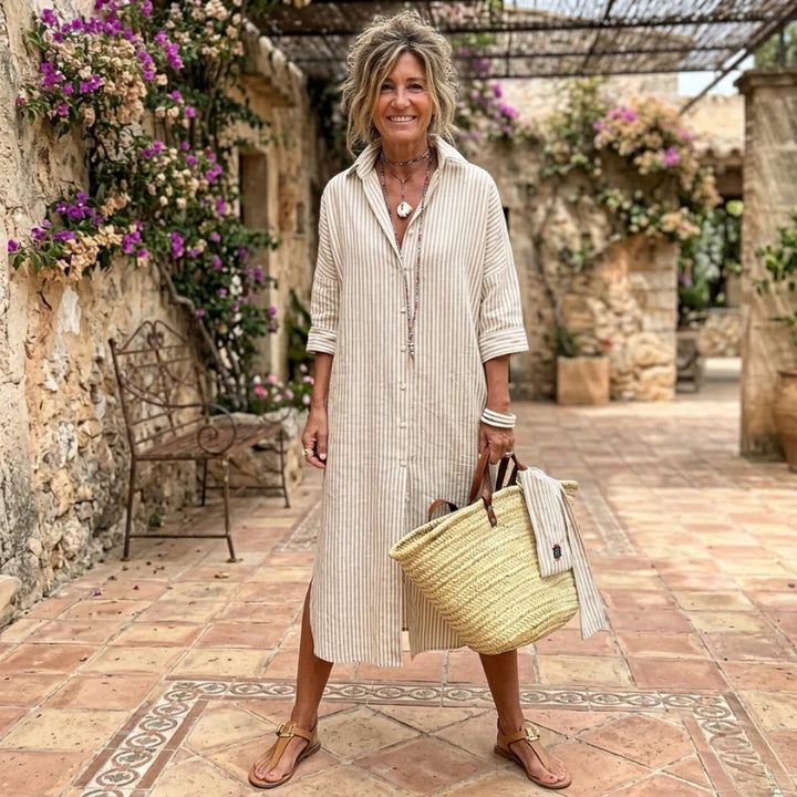 Lucienne™ | Striped Button-Front Shirt Dress