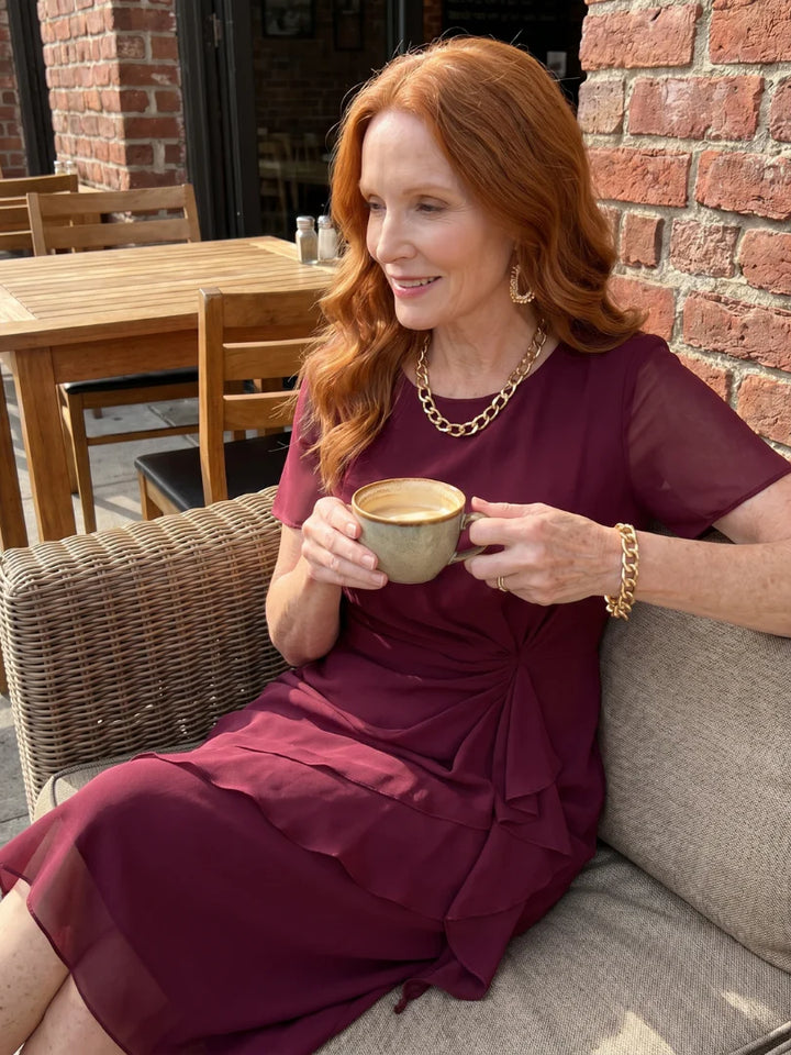 Simone™ | Round-Neck Chiffon Midi Dress