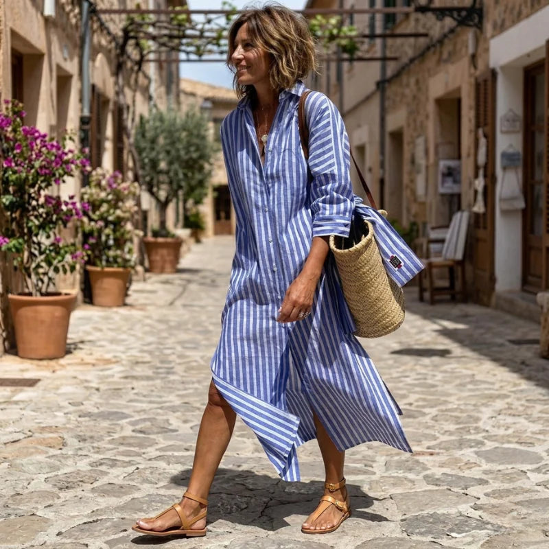 Lucienne™ | Striped Button-Front Shirt Dress