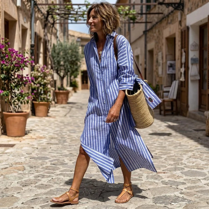 Lucienne™ | Striped Button-Front Shirt Dress