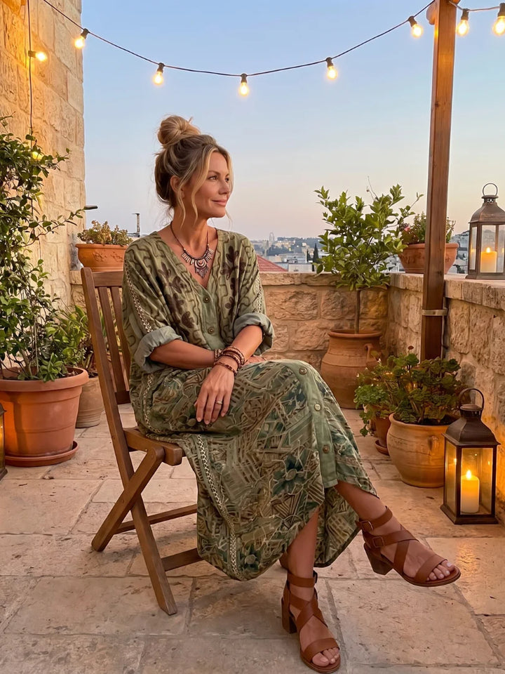 Capucine™ | Retro Floral Print Midi Dress