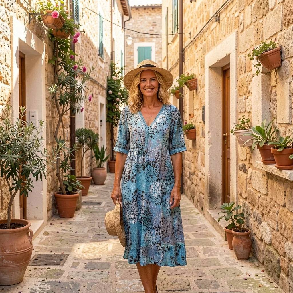 Zélie™ | V-Neck Mid-Calf Knit Dress