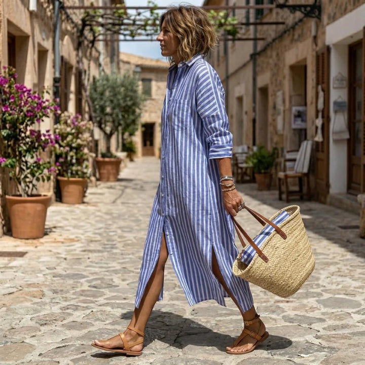 Lucienne™ | Striped Button-Front Shirt Dress