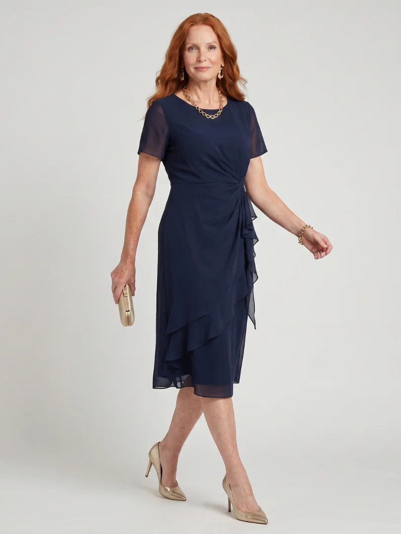 Simone™ | Round-Neck Chiffon Midi Dress