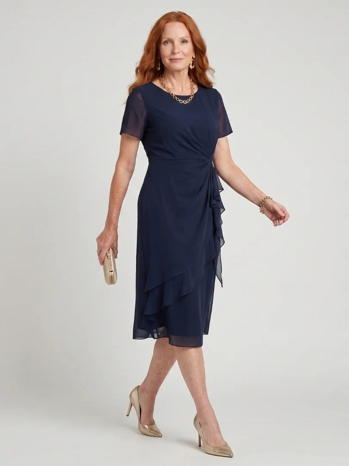 Simone™ | Round-Neck Chiffon Midi Dress