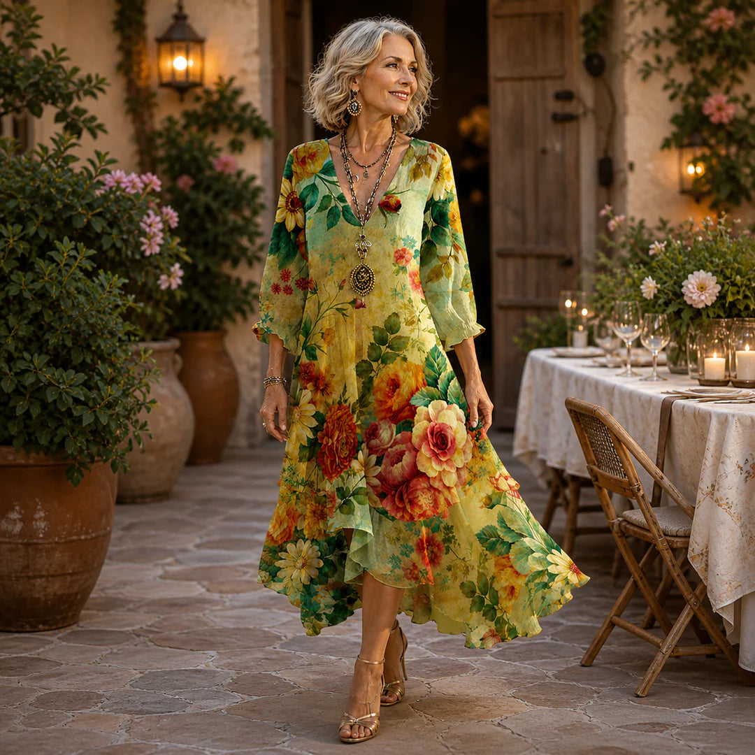 Perrine™ | Floral Print Long-Sleeve Beach Dress