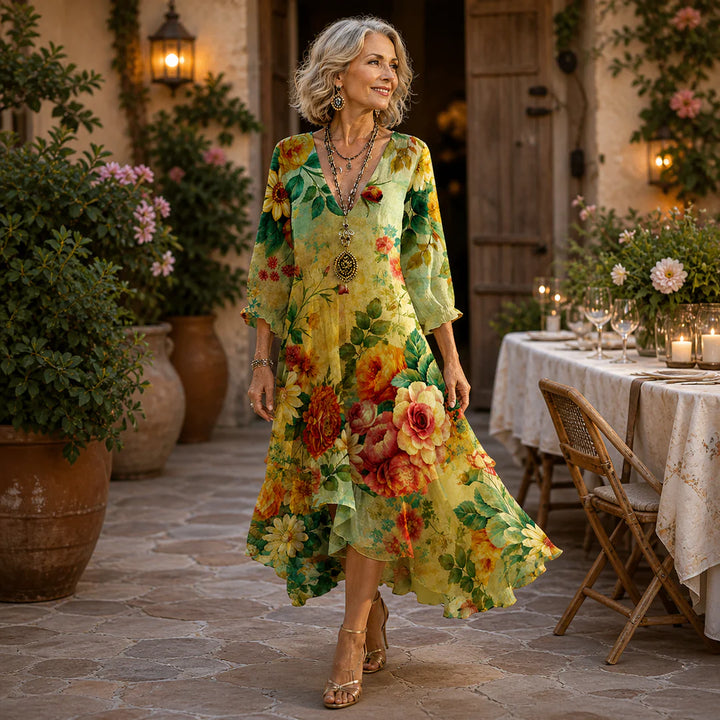 Perrine™ | Floral Print Long-Sleeve Beach Dress