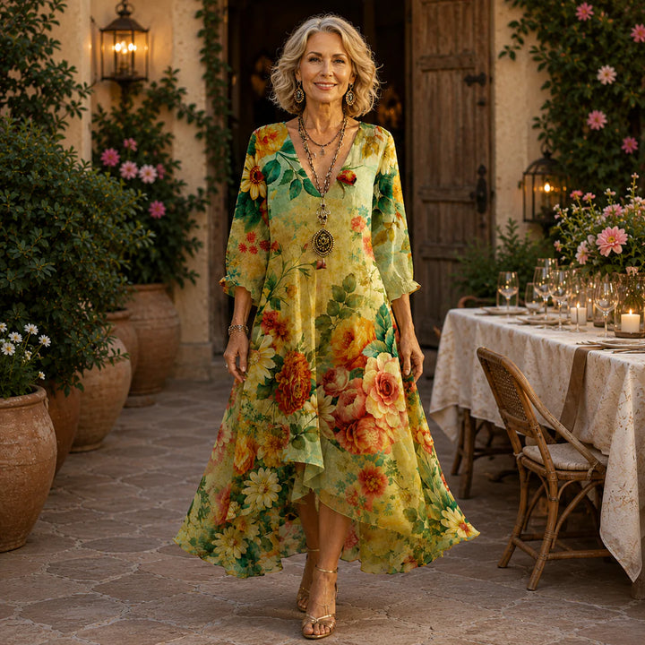 Perrine™ | Floral Print Long-Sleeve Beach Dress