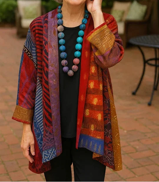 Astrid™ | Open-Front Print Drape Cardigan
