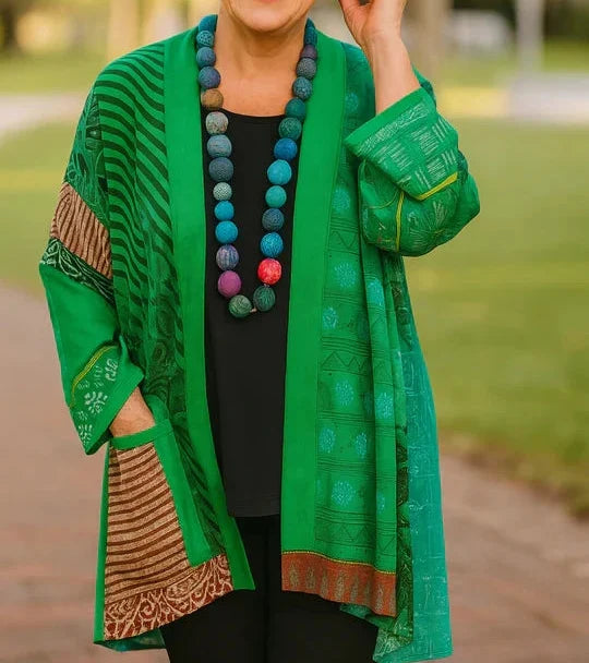 Astrid™ | Open-Front Print Drape Cardigan