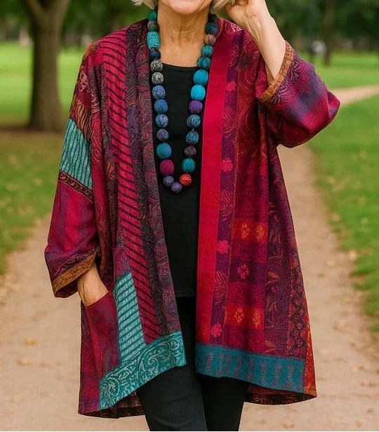 Astrid™ | Open-Front Print Drape Cardigan