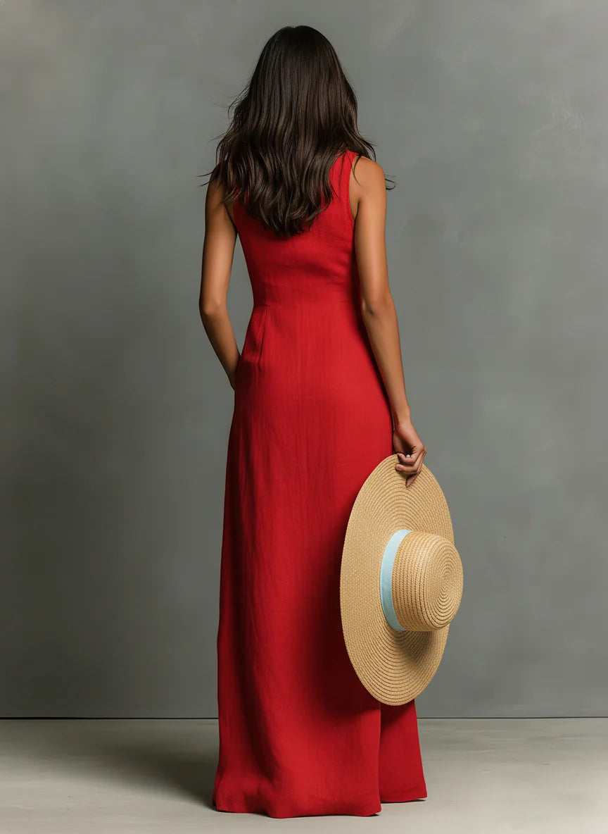 Léonie™ | Button-Front V-Neck Maxi Dress