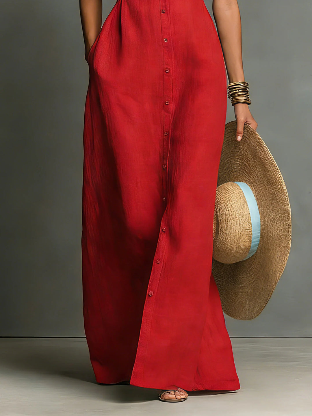 Léonie™ | Button-Front V-Neck Maxi Dress