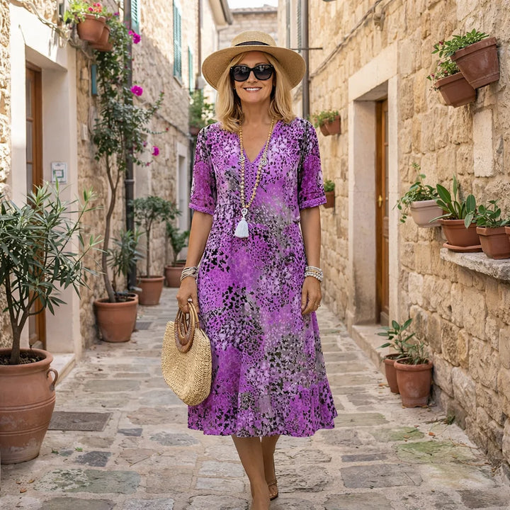 Zélie™ | V-Neck Mid-Calf Knit Dress
