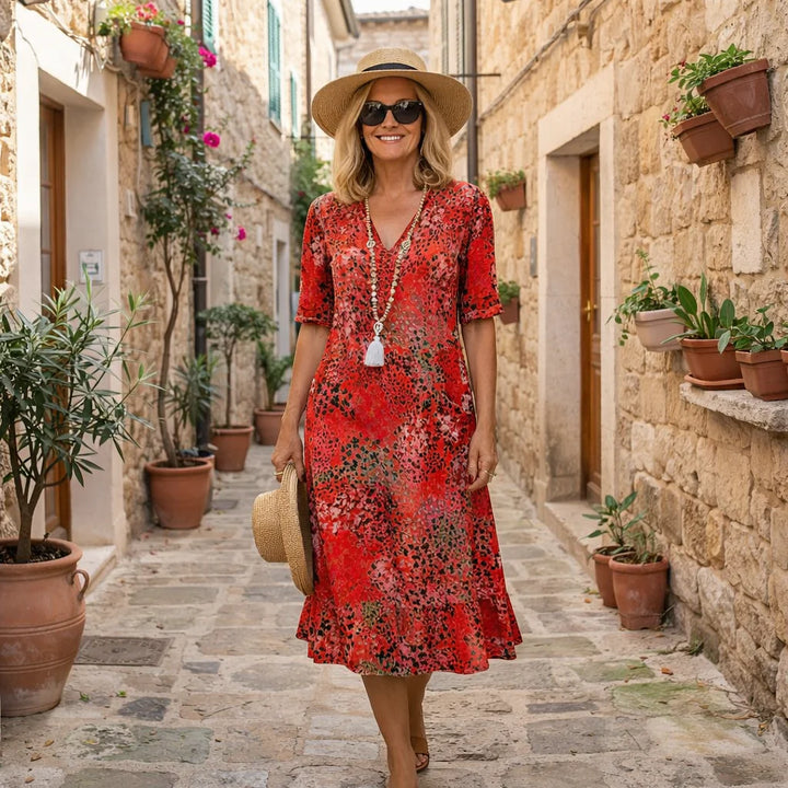 Zélie™ | V-Neck Mid-Calf Knit Dress