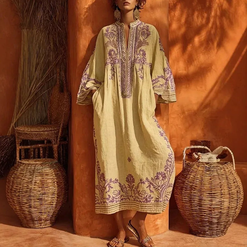 Solène™ | Embroidered Mediterranean Maxi Dress
