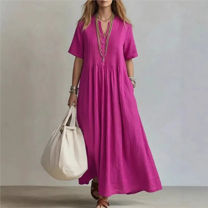 Solange™ | Pintuck V-Neck Maxi Dress