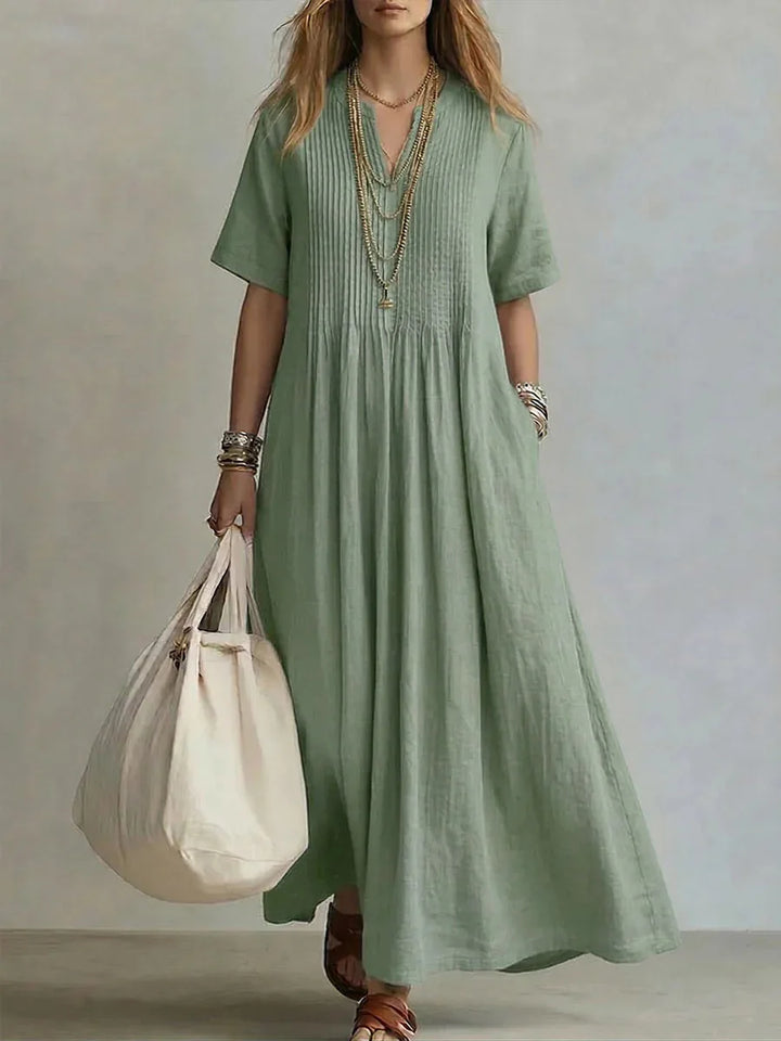 Solange™ | Pintuck V-Neck Maxi Dress