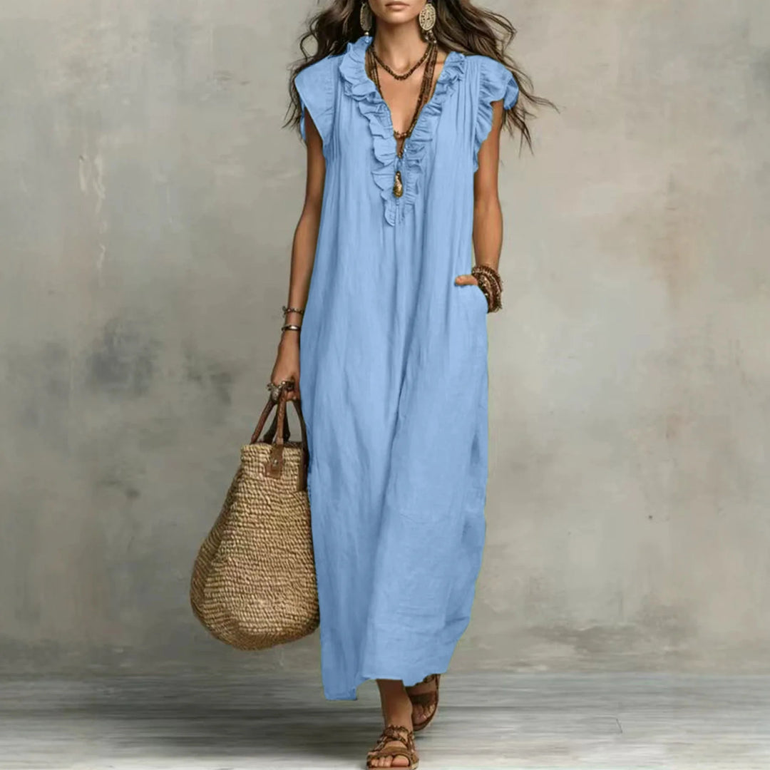 Blanche™ | Flutter-Sleeve Linen Dress