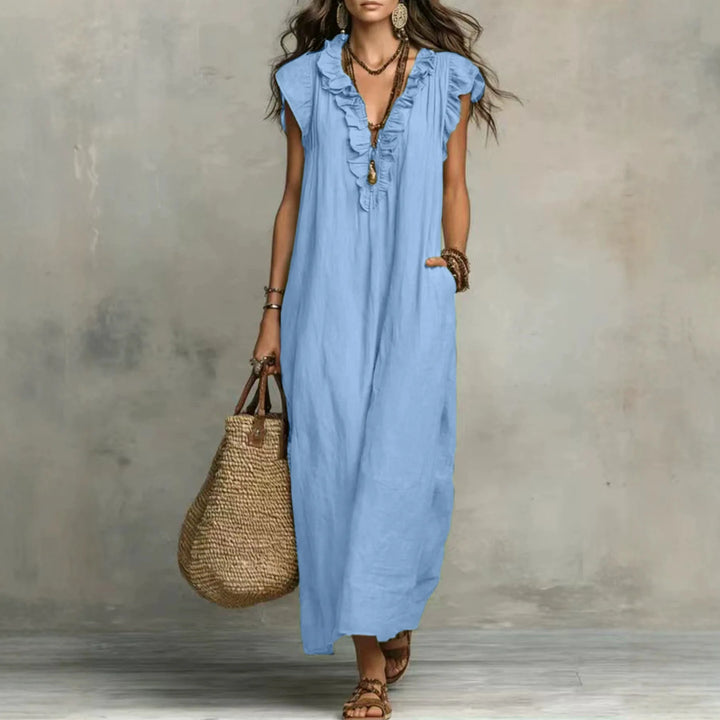 Blanche™ | Flutter-Sleeve Linen Dress