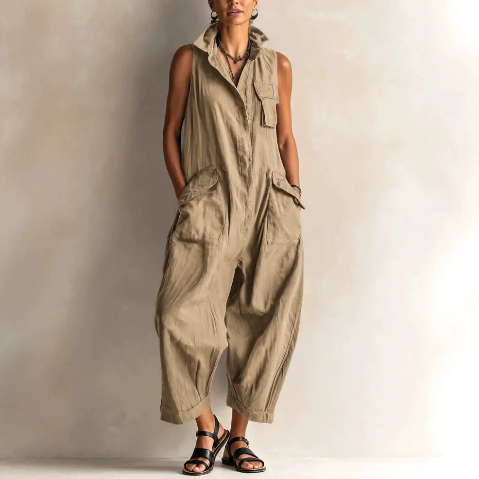 Madeleine™ | Sleeveless Lapel Wide-Leg Jumpsuit