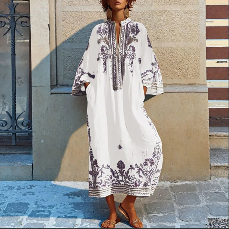 Solène™ | Embroidered Mediterranean Maxi Dress