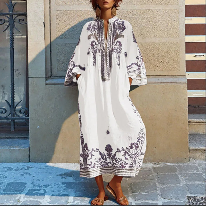 Solène™ | Embroidered Mediterranean Maxi Dress